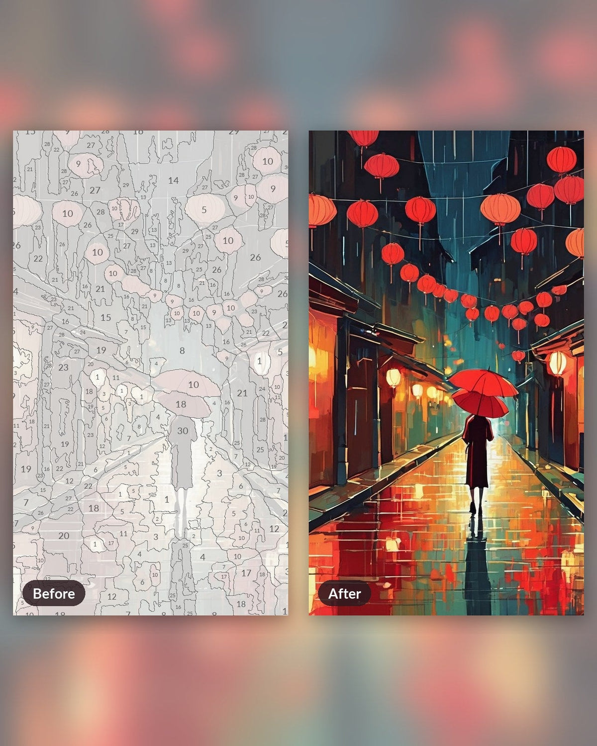 Rainy Lantern Street | Paint by Numbers Kit