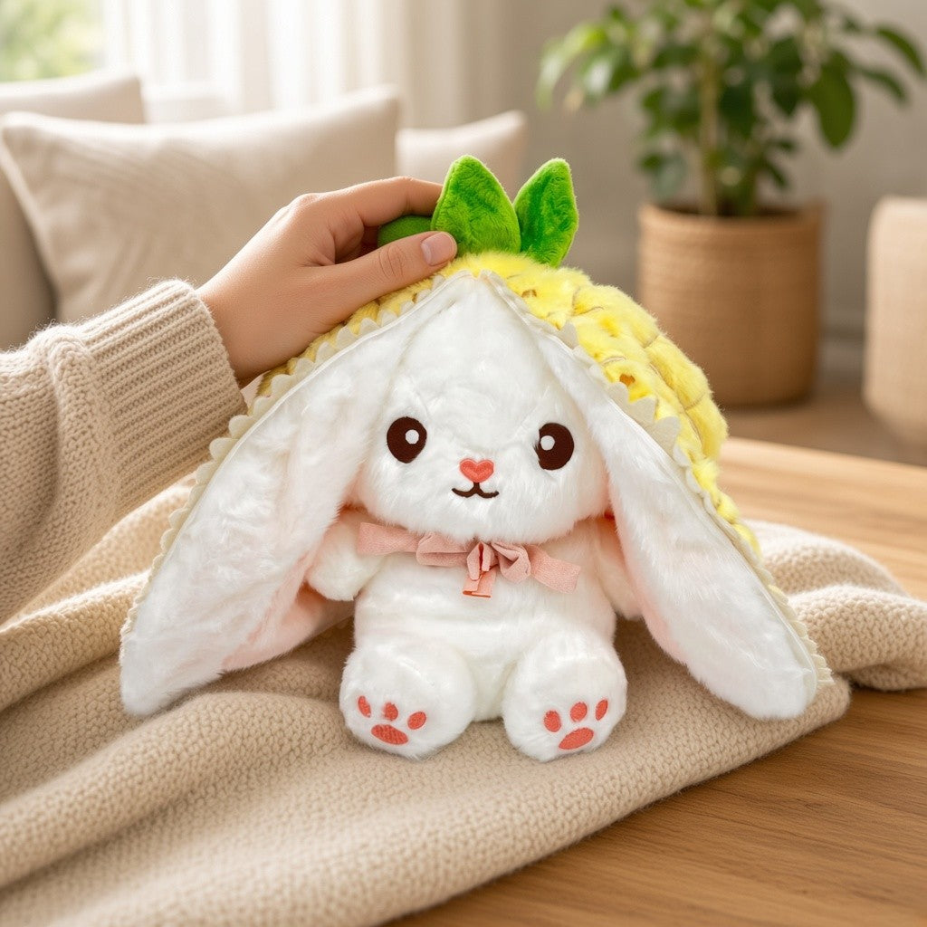 Reversible Strawberry Bunny Plush Toy Soft Polyester Kids Easter Basket Stuffer Gift Birthday Surprise for Girls and Boys