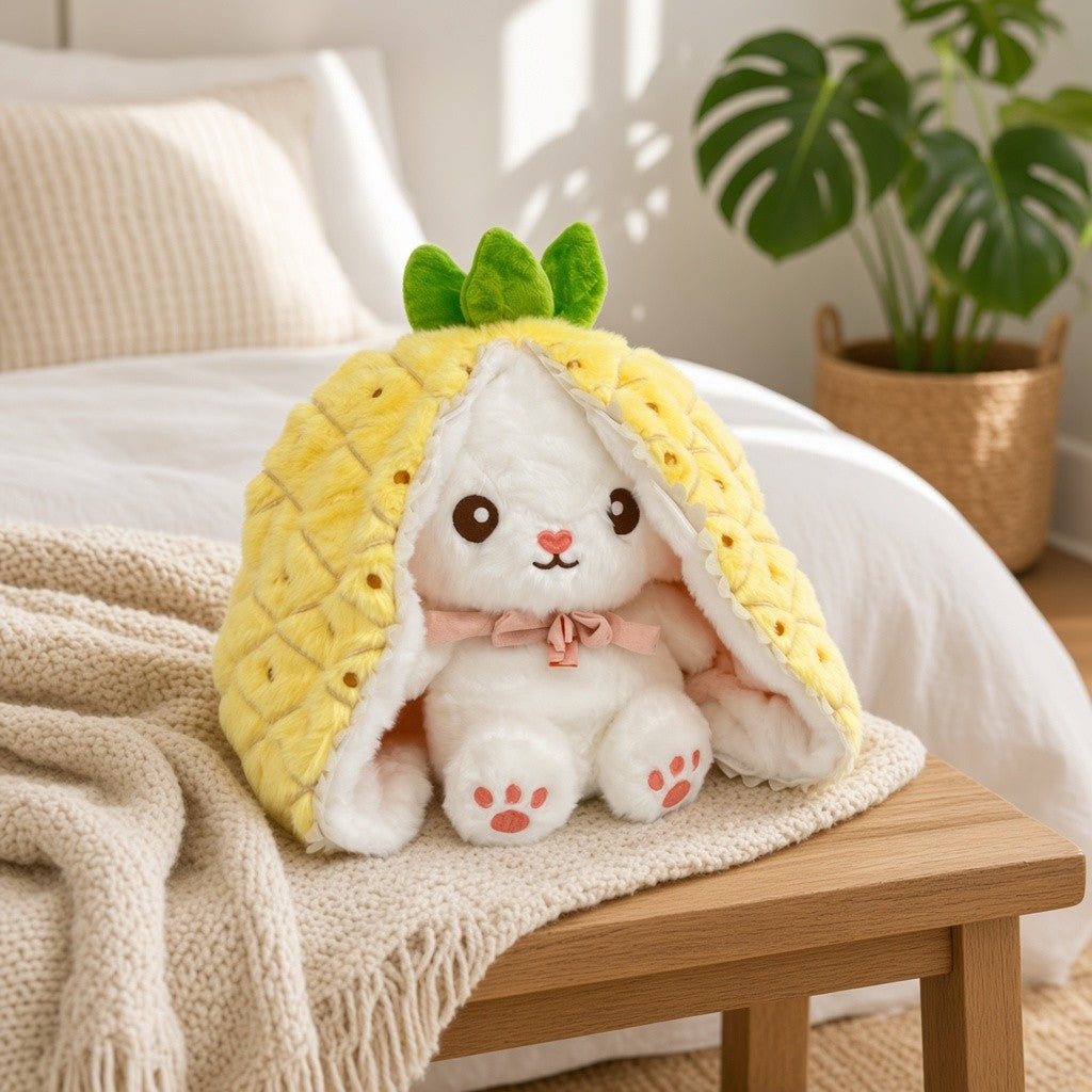 Reversible Strawberry Bunny Plush Toy Soft Polyester Kids Easter Basket Stuffer Gift Birthday Surprise for Girls and Boys