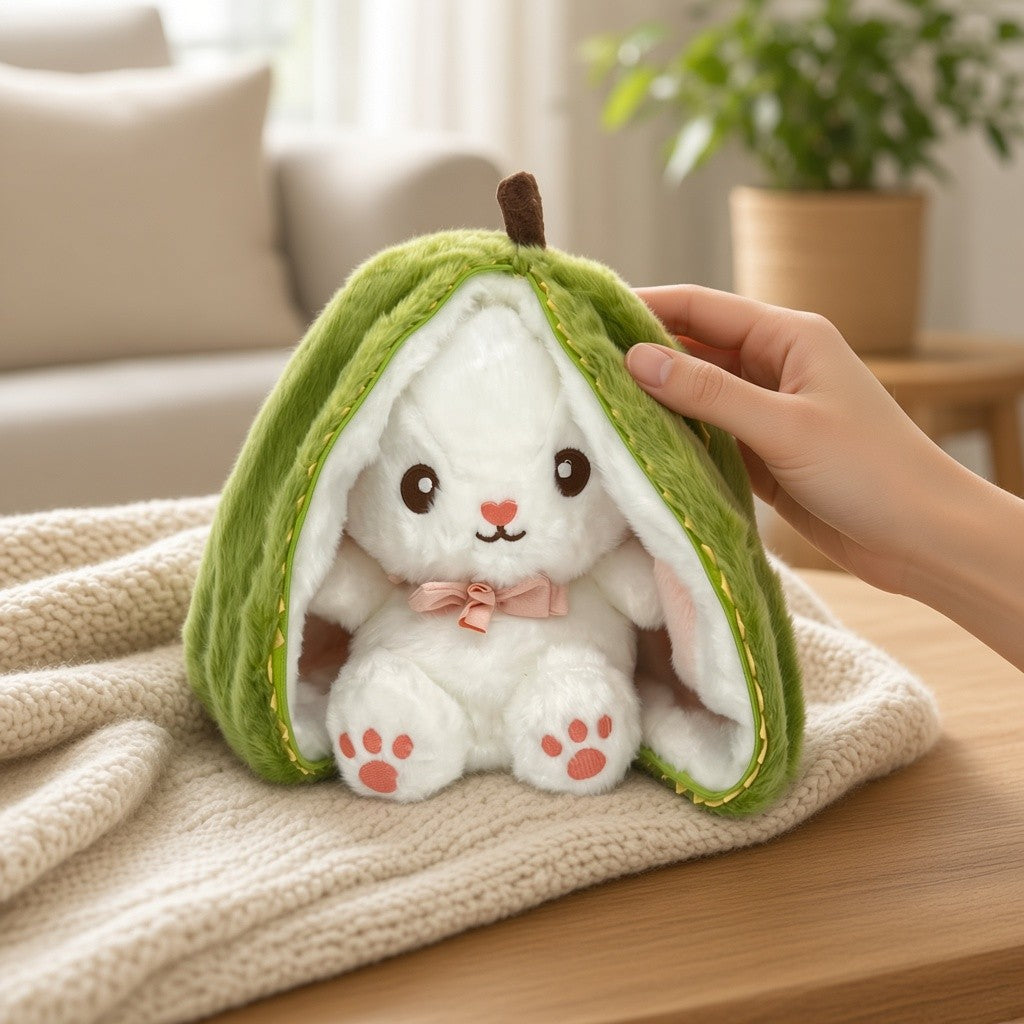 Reversible Strawberry Bunny Plush Toy Soft Polyester Kids Easter Basket Stuffer Gift Birthday Surprise for Girls and Boys