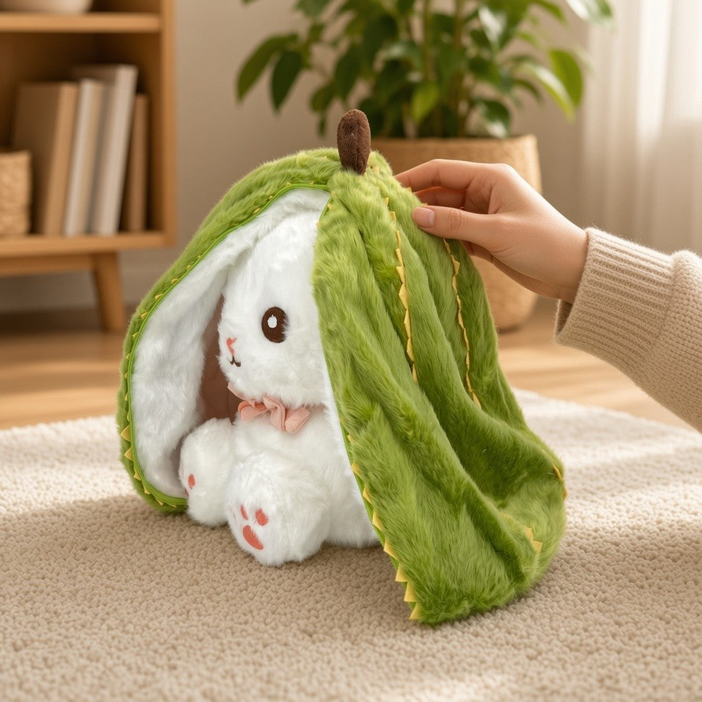 Reversible Strawberry Bunny Plush Toy Soft Polyester Kids Easter Basket Stuffer Gift Birthday Surprise for Girls and Boys