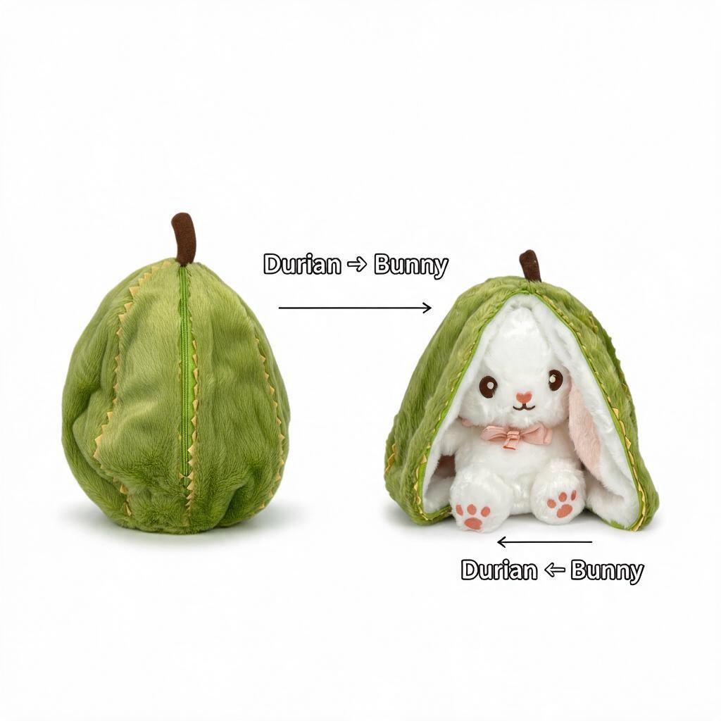 Reversible Strawberry Bunny Plush Toy Soft Polyester Kids Easter Basket Stuffer Gift Birthday Surprise for Girls and Boys