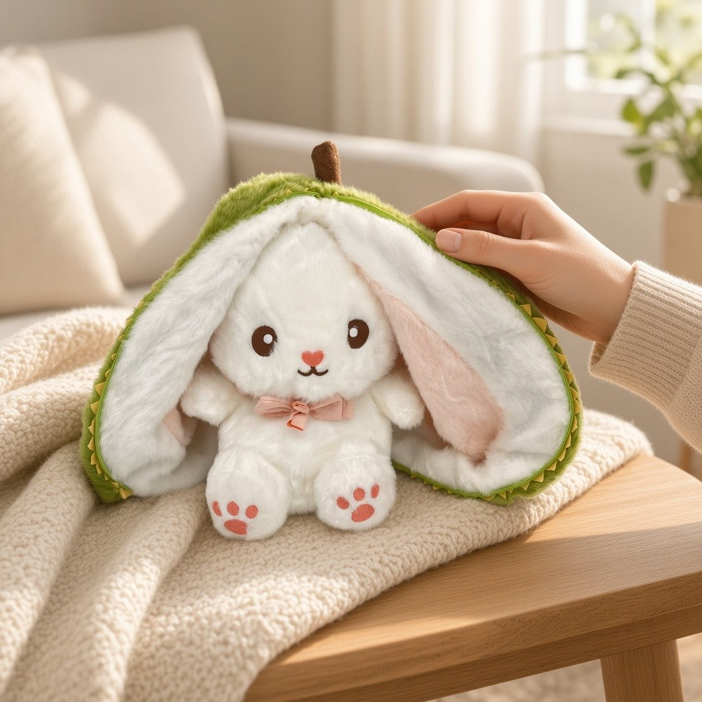 Reversible Strawberry Bunny Plush Toy Soft Polyester Kids Easter Basket Stuffer Gift Birthday Surprise for Girls and Boys