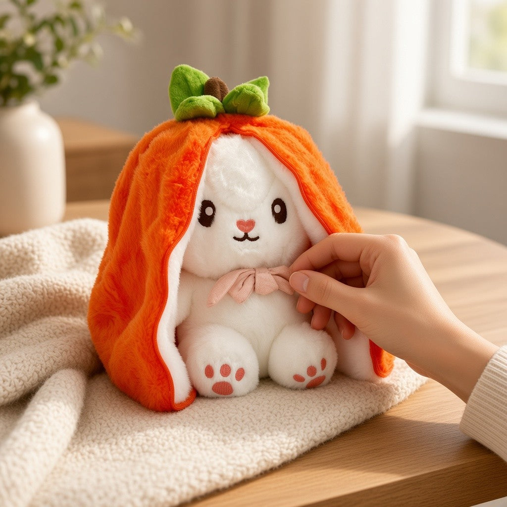 Reversible Strawberry Bunny Plush Toy Soft Polyester Kids Easter Basket Stuffer Gift Birthday Surprise for Girls and Boys