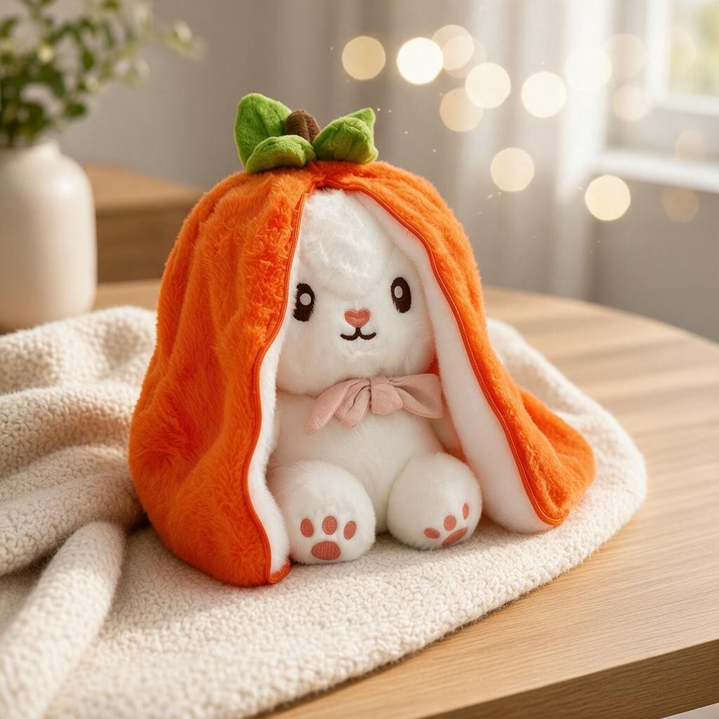 Reversible Strawberry Bunny Plush Toy Soft Polyester Kids Easter Basket Stuffer Gift Birthday Surprise for Girls and Boys