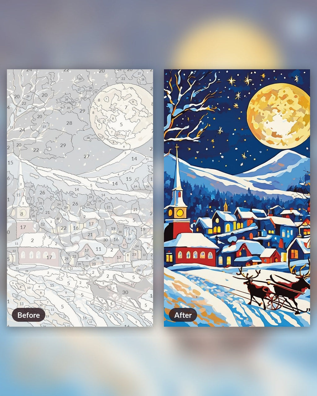 Santa Sleigh over the Village | Paint by Numbers Kit