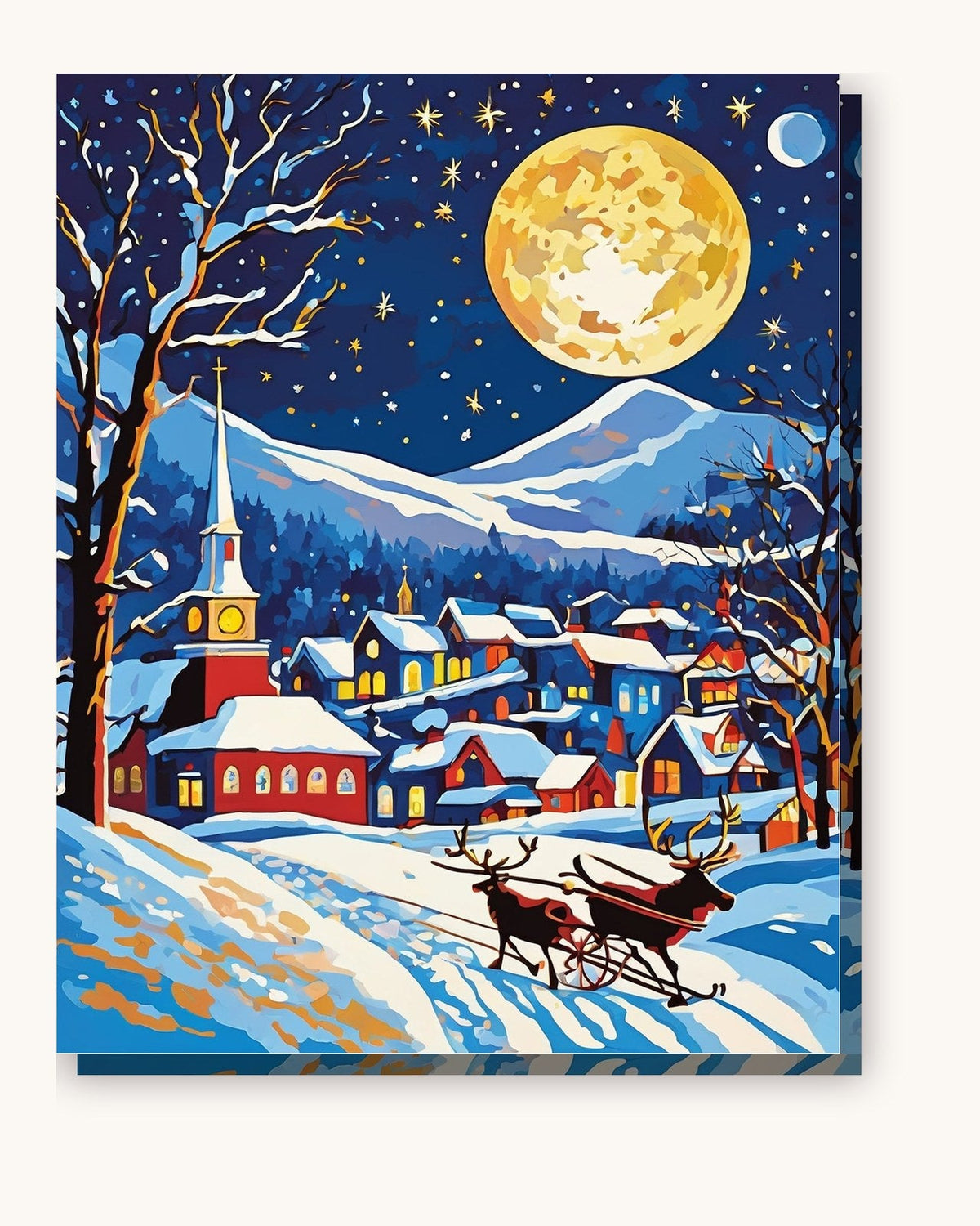 Santa Sleigh over the Village | Paint by Numbers Kit