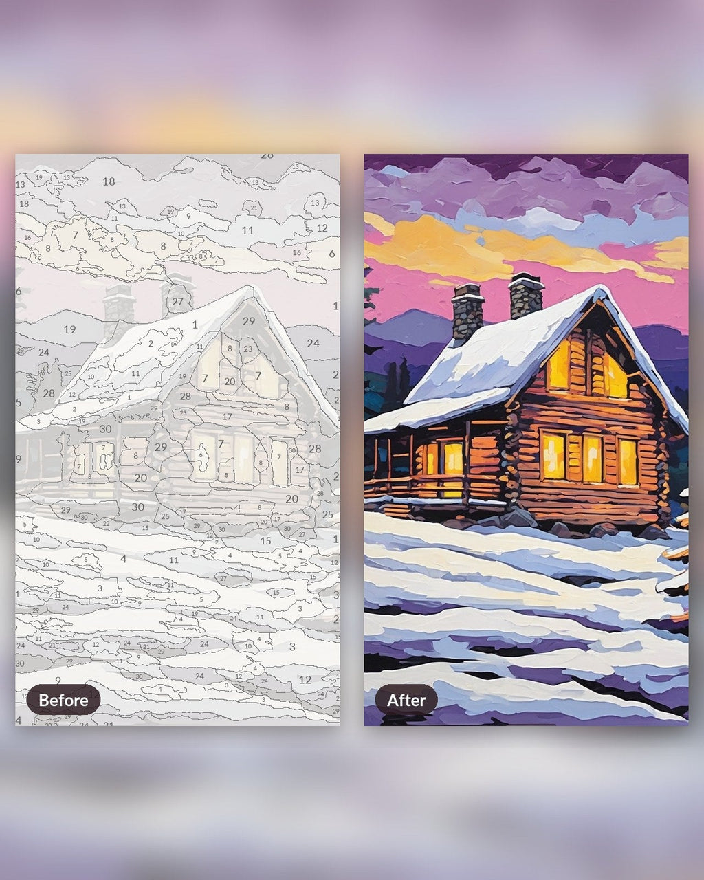 Snowy Cabin at Dusk | Paint by Numbers Kit