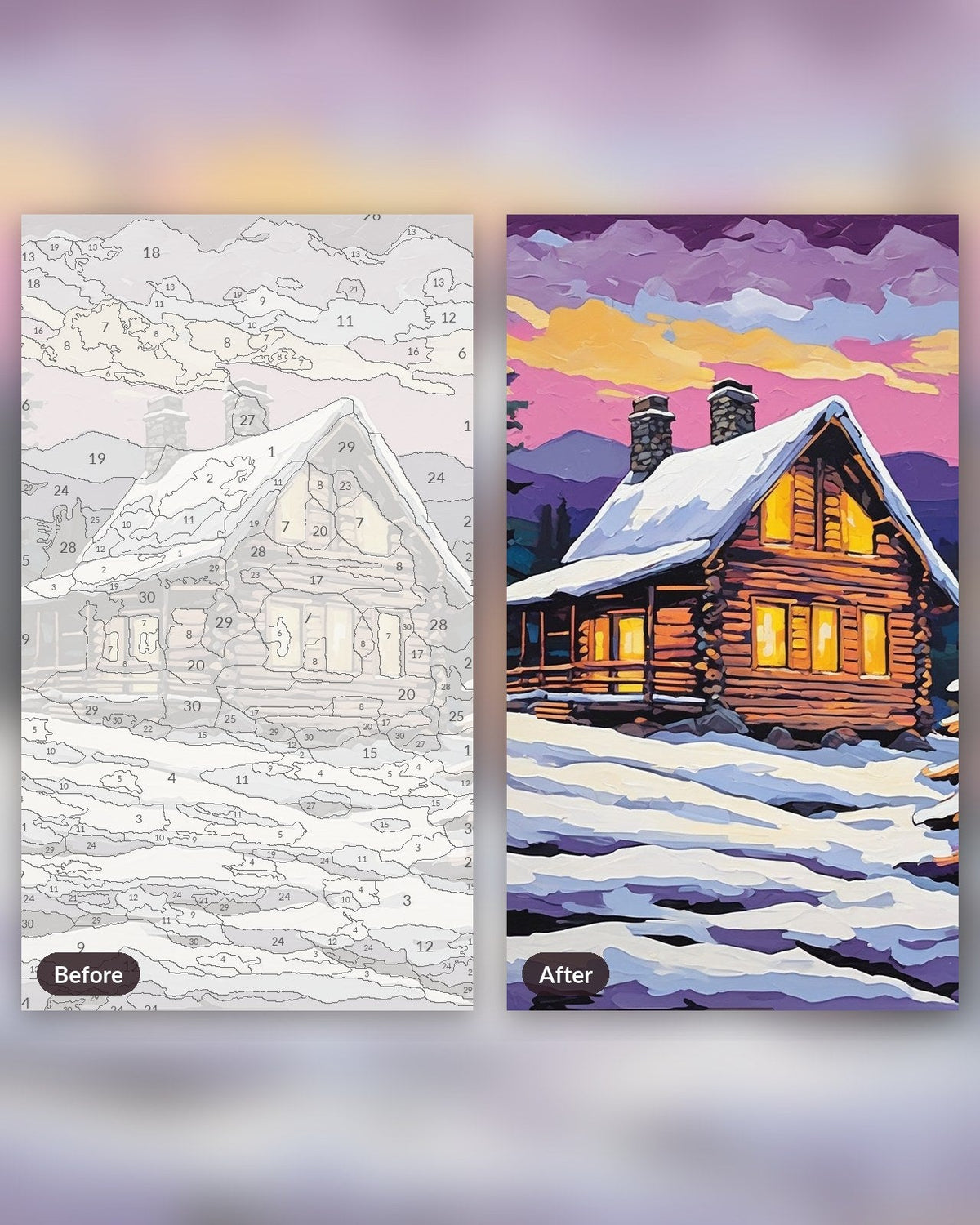 Snowy Cabin at Dusk | Paint by Numbers Kit