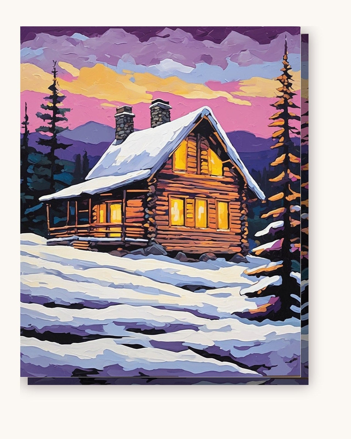 Snowy Cabin at Dusk | Paint by Numbers Kit