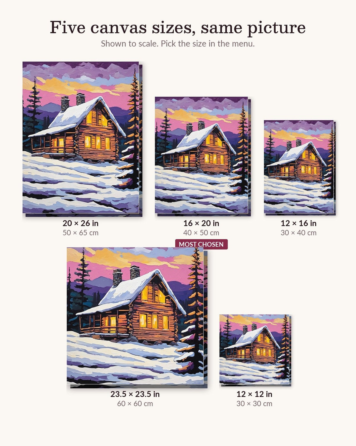 Snowy Cabin at Dusk | Paint by Numbers Kit