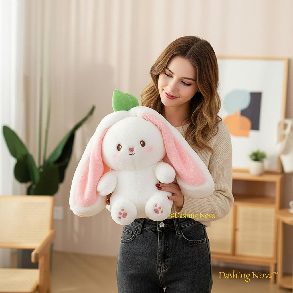 Reversible Strawberry Bunny Plush Toy Soft Polyester Kids Easter Basket Stuffer Gift Birthday Surprise for Girls and Boys