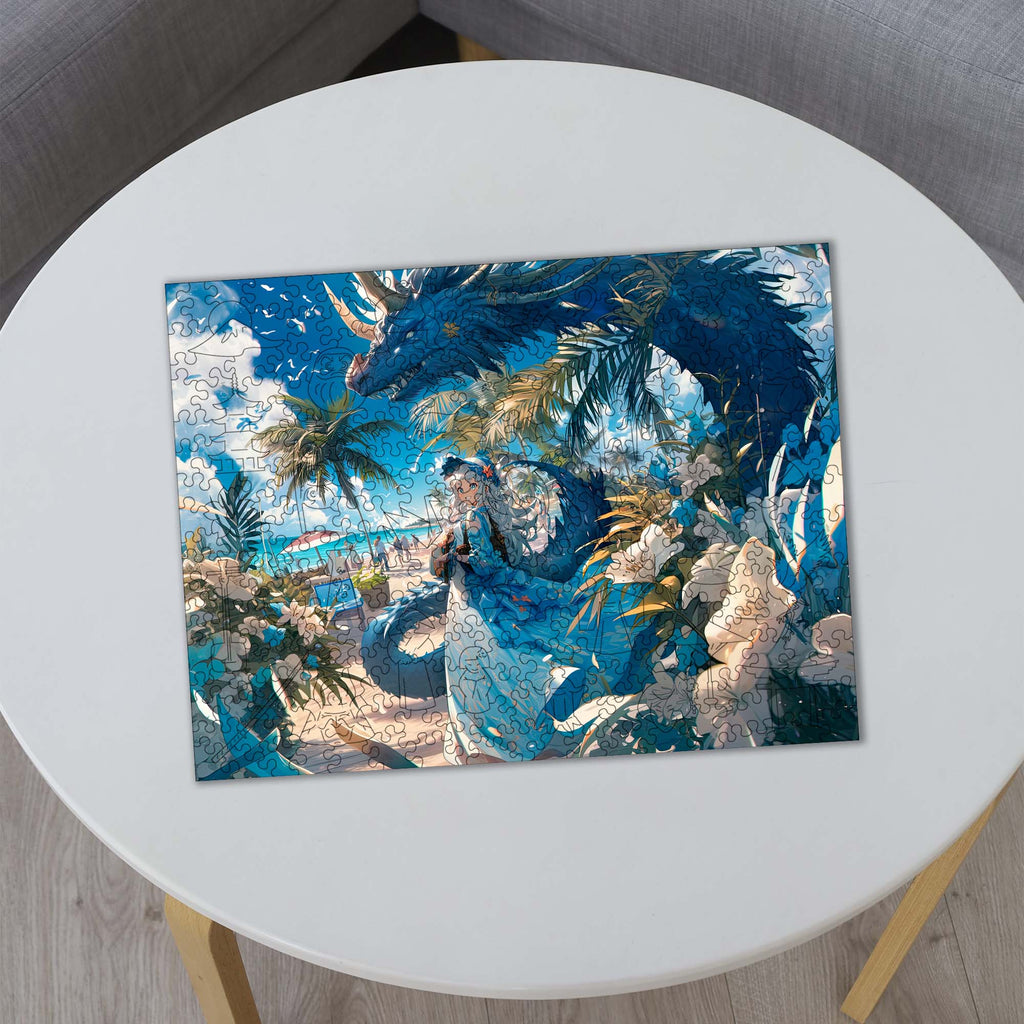 Wooden Jigsaw Puzzle Anime Blue Dragon and Girl (B2B)