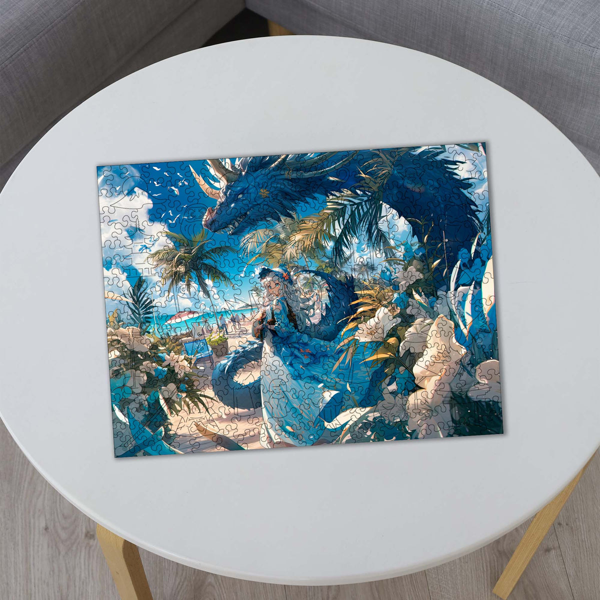 Wooden Jigsaw Puzzle Anime Blue Dragon and Girl (B2B)